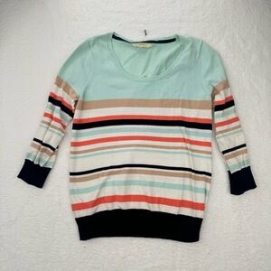 HWA Anthropologie Striped Sweater Spring Top Scoop Neck Pullover Multicolor Med